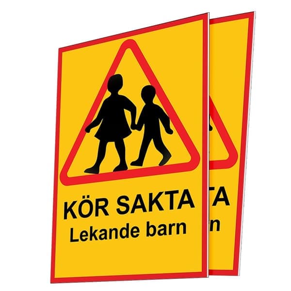 Kör sakta lekande barn - Skylt/Varningsskylt - Trafikskylt A2 2-pack (SE) A2 2-Pack (SE)