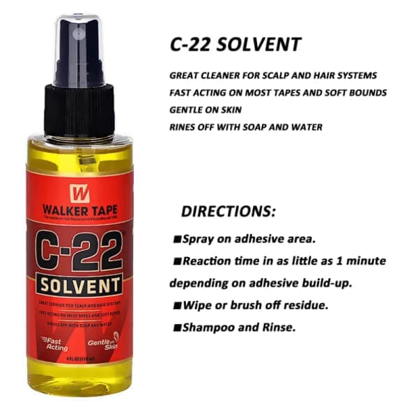 Walker Tape C-22 Hårfjerner 118 ml, Klæbefjerner til Hår Extensions Toupee og Stærk Dobbeltklæbende Tape, 3 Flasker Sæt 3 bottles