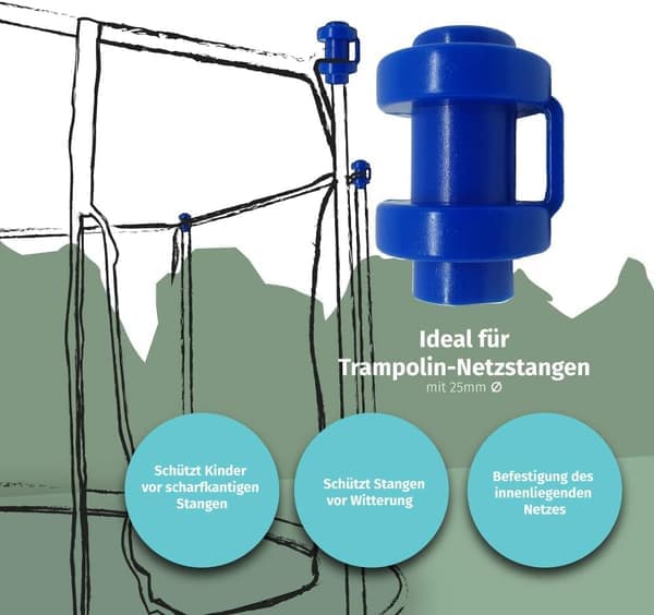 8 x 25 mm blå endestykker til trampolinestang