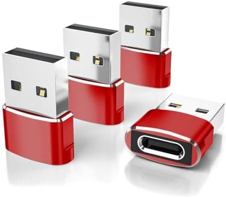 Elebase USB till USB C-adapter för iPhone 17 4-pack, USB-C hona till A hane billaddaradapter, typ C-omvandlare Apple 17e 16 Pro Max 15 14 Red