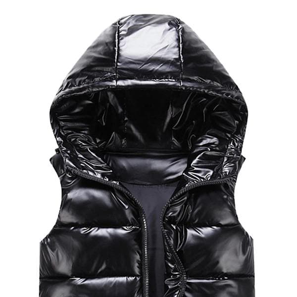 Sliktaa Unisex Glänsande Vattentät Ärmlös Jacka Lätt Vadderad Väska Svart S Black S