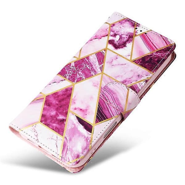 iPhone 16 Pro Max Skal Lackad Marmormönster, Kortfack Plånbok Läderfodral Purple