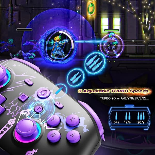 Kontroller til Nintendo Switch/OLED/Lite, Trådløse Pro Switch-controllere med LED-joystick/Bevægelse/Vibration/Turbo/Ur