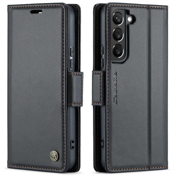 Samsung S23 - Kotelo Premium Leather RFID Protected CaseMe Musta Musta