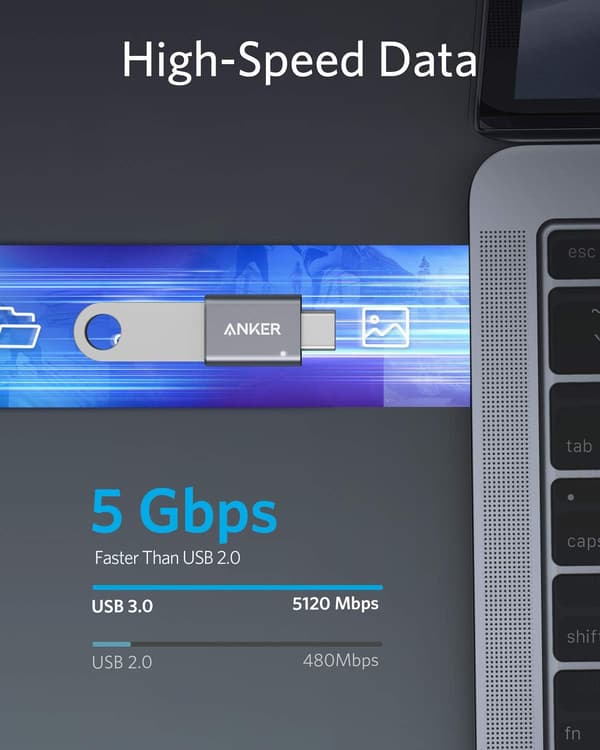 Anker USB C-adapter (2-pak), USB C til USB-adapter Højhastighedsdataoverførsel til MacBook Pro 2020, iPad Pro 2020, Samsung Notebook 9, Dell XPS