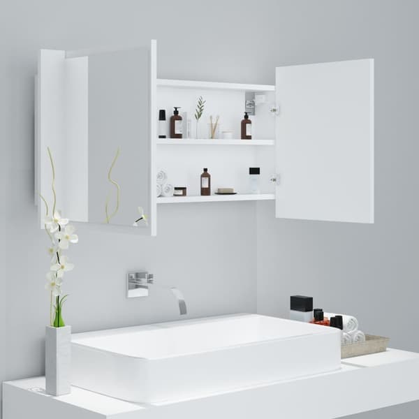 VidaXL Speilskap med LED hvit 90x12x45 cm akryl hvit