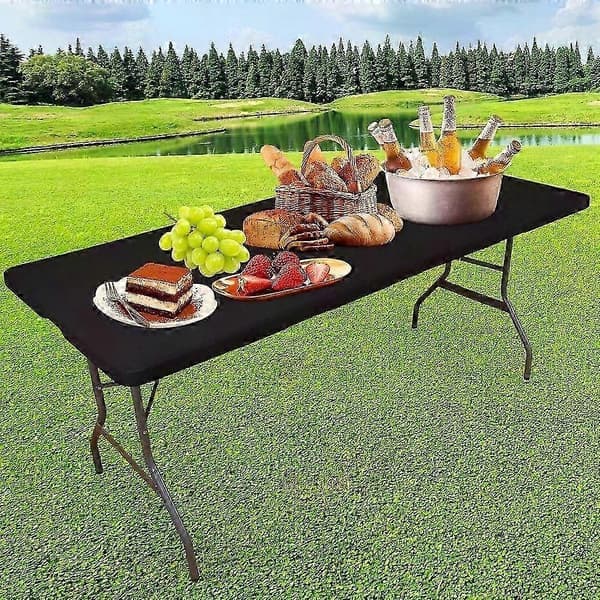 (svart-183x76cm) Gjenbrukbart sammenleggbart piknikbordtrekk - Robust rektangulær beskyttelse for utebord