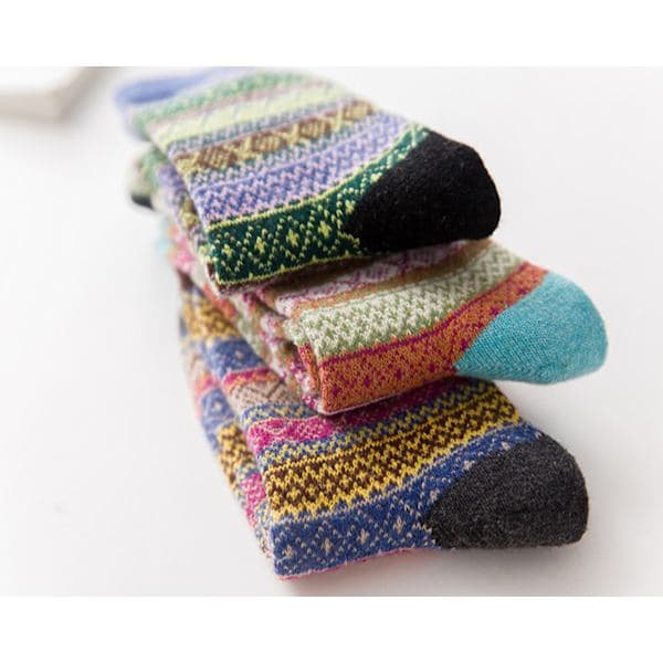 5 Par Ullstrumpor Dam Stickade Varma Casual Ull Crew Vinter, ZQKLA