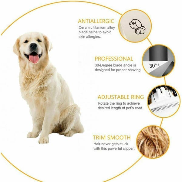 Støjsvag pels-trimmer til hund/hundetrimmer med tilbehør Guld/Sort