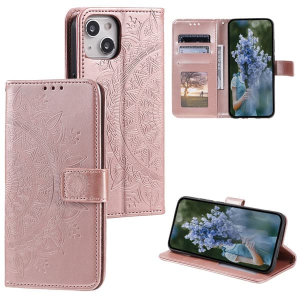 SKALO iPhone 15 Mandala Plånboksfodral - Roséguld rosa guld