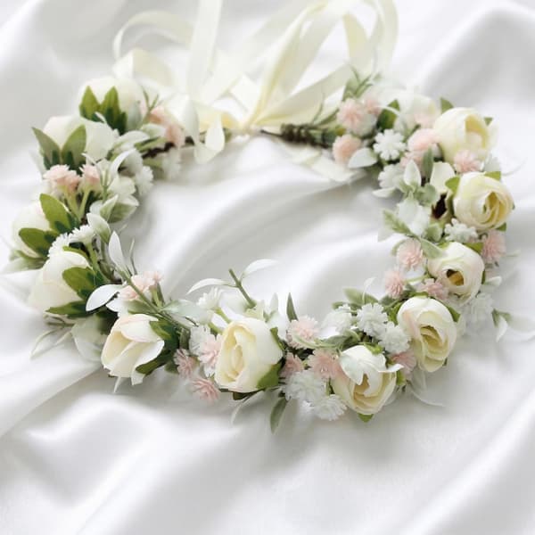 Blomsterkrans for jenter, vakkert kunstig blomsterhodeplagg for strandbryllup, bursdagsfester og gravidfotografering, 23 cm