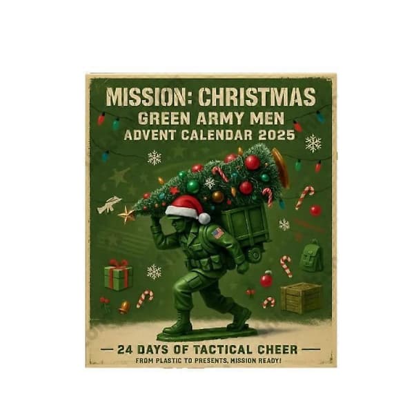 Grøn Militær Julekalender, Blind Box Juletræspynt, Akrylvedhæng, Samlerobjekt Julepynt