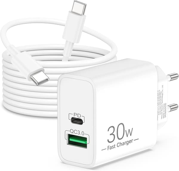 30W USB C-oplader hurtigoplader til iPhone 17/16/15 Pro Max Plus, iPad, Samsung Galaxy S25/S24/S23, Google Pixel 10/9/8/7 2 m