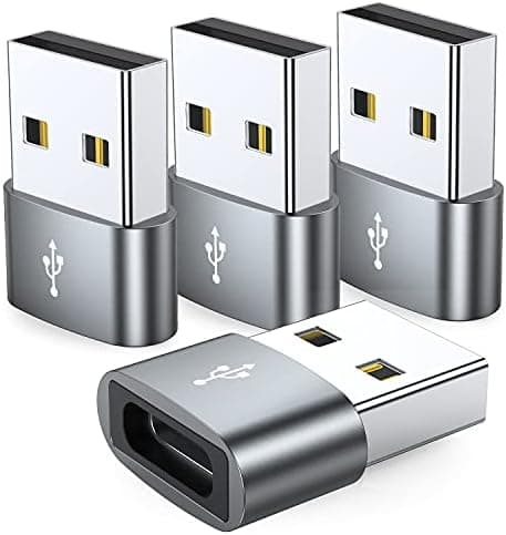JXMOX USB C hun til USB han-adapter 4-pak, Type C til USB A opladerkabelkonverter, kompatibel med iPhone 11 12 13 14 15 16 17 Pro Max, iPad Grey