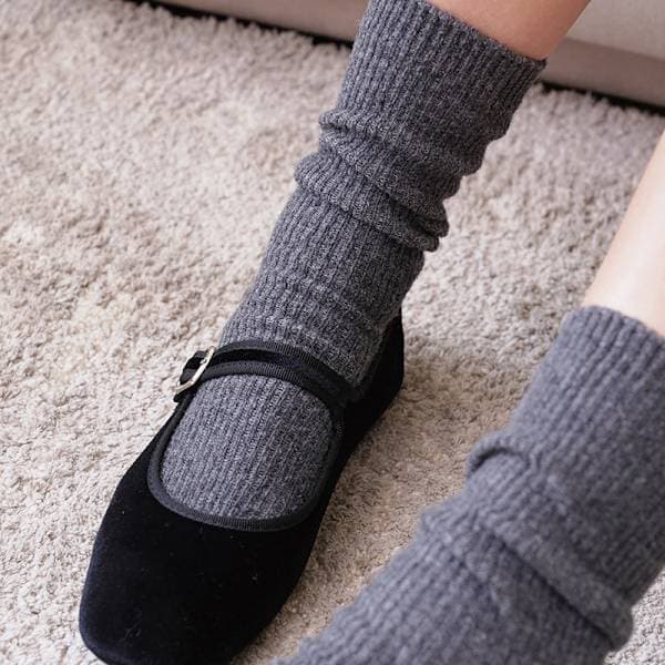 Ullstrømper dame høst vinter varme fortykkede liten gropestripe luggstrømper kullgrå 5 par medium størrelse 36-40 kullgrå Five Pairs Charcoal Gray