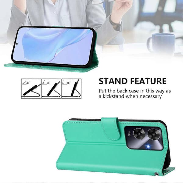 Lanyard PU-deksel for Realme Note 60 4G Global, Avtakbar stropp mobildeksel Green