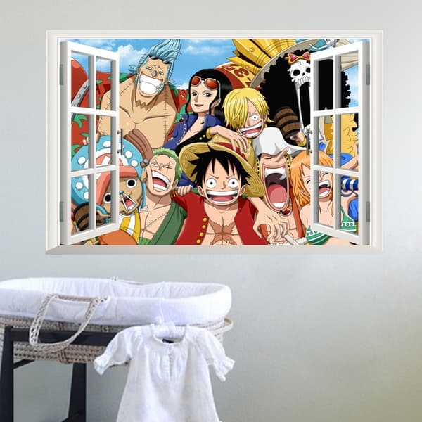 Fönsterdekal för barnrum Heminredning One Piece 3D-vy Väggkonst Anime Väggdekal