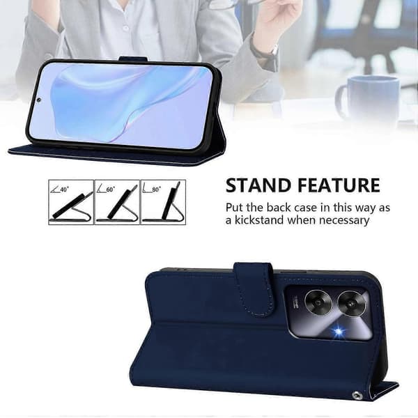Lanyard PU-deksel for Realme Note 60 4G Global, Avtakbar stropp mobildeksel Navy Blue