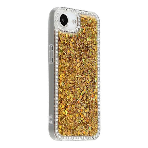 Glitter Rhinestone Edge Cover til iPhone 16e, Epoxy TPU Glimmer Telefoncover Guld