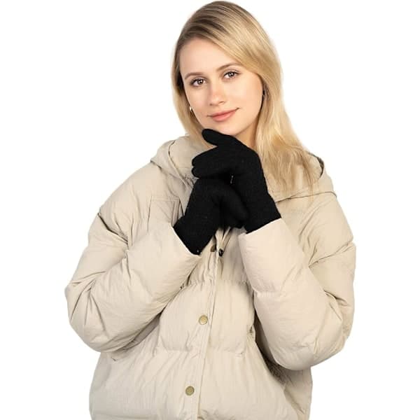 Varme Vinter Touchscreen Handsker til Kvinder Termisk Strikket Uld Fleece Foret Koldt Vejr (Sort)