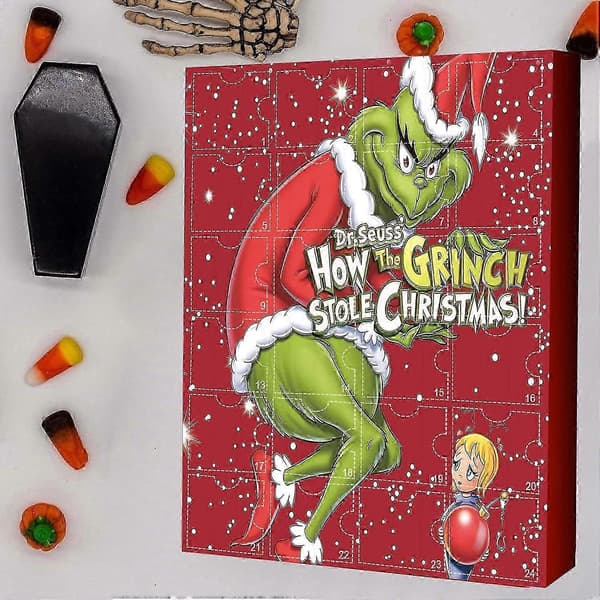 2025 Grinch Julekalender til voksne - 24 dages nedtælling til jul, søde tegneserie-elffigurer gaveidé