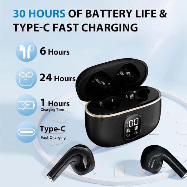 TWS trådløse in-ear hovedtelefoner ENC, Bluetooth 5.3, LCD-display og touch-kontrol Hvid