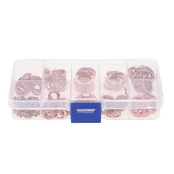 200 kopparpackningar, kopparplåtsbrickor, kopparringar sortiment.