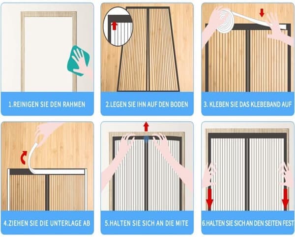 Sort magnetisk myggenet til døre 80x210cm - ingen boring, til karnapper