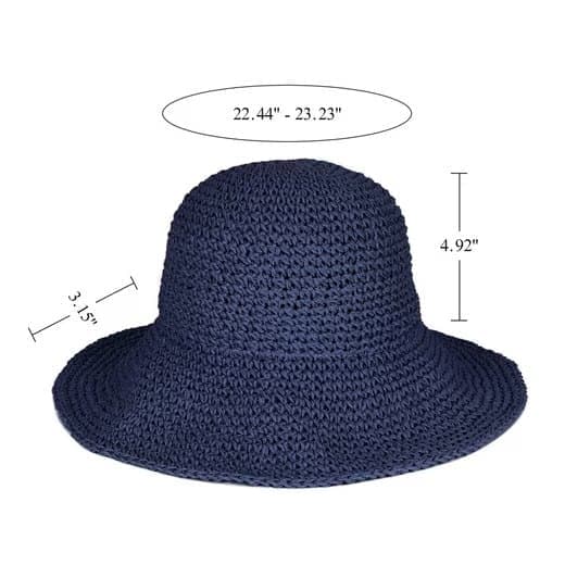 Sammenklappelig stråhat til damer, sammenfoldelig bred stråhat - Sommer & Strand, damesolhat til sommer 57-59 cm blå blue
