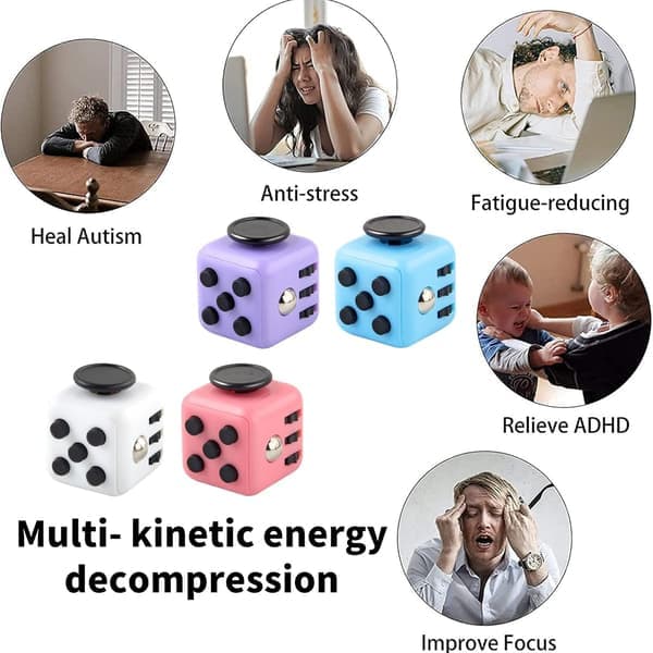 4 stk. Anti-Stress Terning, Dekompressionsterning Legetøj med 6 Beroligende Moduler, Anti-Angst Stress Terning Legetøj til Børn og Voksne