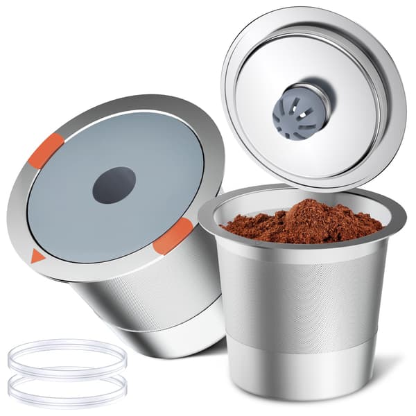 Genanvendelige K-kopper og kaffepuder, universelle k-kopper i rustfrit stål til Keurig 2.0 og 1.0 kaffemaskiner (2-pak) 6 PACK