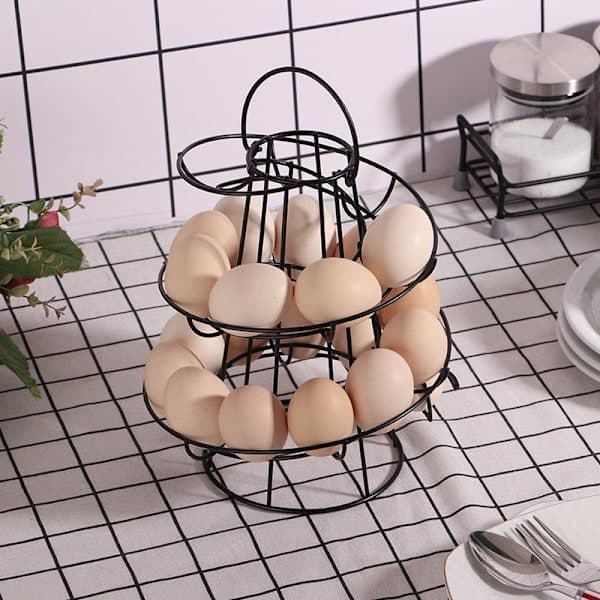 Ægge Dispenser - Spiral Æggeholder i Rustfrit Stål, Spiraldesign Opbevaring til 30-36 Æg, Sort