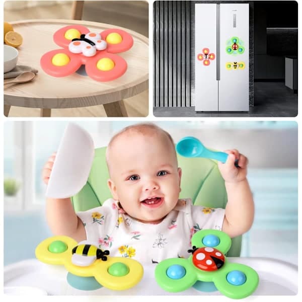 3-pack Fidget Spinner med sugpropp för barn, snurrande stressleksak, fäst var som helst sensorisk leksaksset