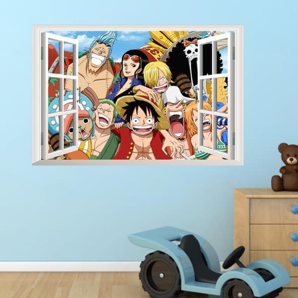 Fönsterdekal för barnrum Heminredning One Piece 3D-vy Väggkonst Anime Väggdekal