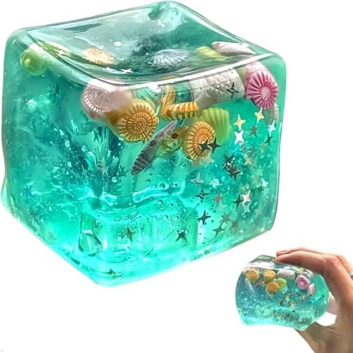 Ice Cube Cube Fidget Legetøj - Sanselegetøj til voksne med ægte muslingeskaller, Squishy Fidget Legetøj til ADHD, Angstdæmpning Blue-manta Ray 6cm
