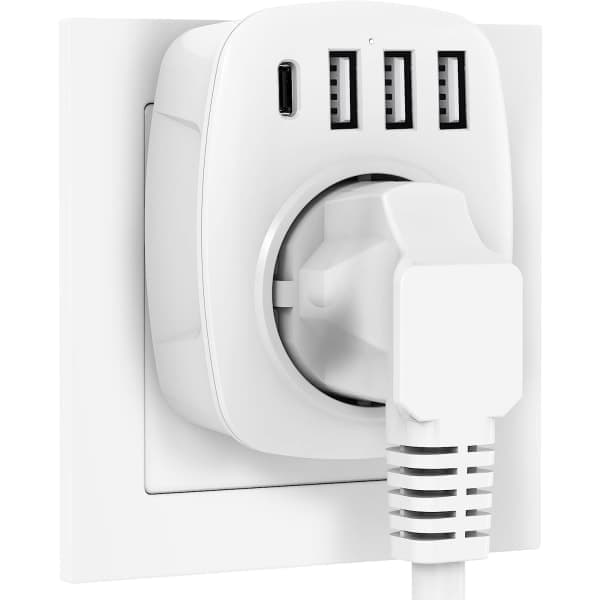 IC USB-uttak, 5-i-1 stikkontaktadapter, vegguttakadapter (hvit)