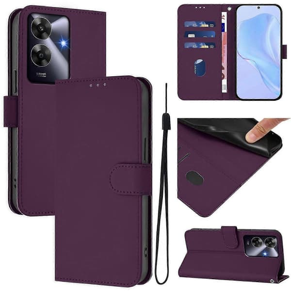 Lanyard PU-deksel for Realme Note 60 4G Global, Avtakbar stropp mobildeksel Violet