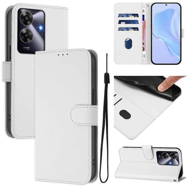 Lanyard PU-deksel for Realme Note 60 4G Global, Avtakbar stropp mobildeksel White