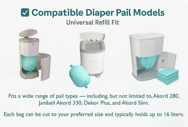 Påfyllningspåsar för blöjhink 16 L - Luktförseglade slöjpåsar 4-pack 4-Pack