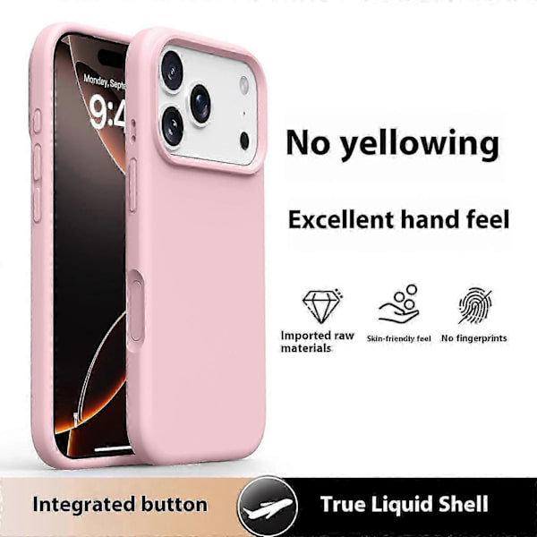 iPhone 17 Pro Max Skal Mjukt Mikrofiberfoder, Flytande Silikon + PC-skydd Sakura Pink