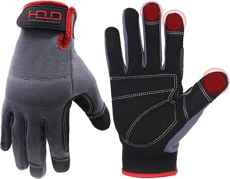 HANDLANDY Arbejdshandsker til mænd og kvinder, mekanikerhandsker med touchskærm, fleksible havehandsker til haven Solid Black Medium (1 Pair)