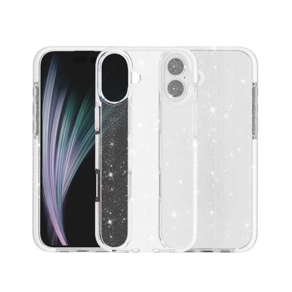 iPhone 17 Scale - Tofarget Klart Glitter TPU+TPE Full Beskyttelse