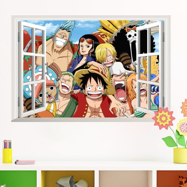 Fönsterdekal för barnrum Heminredning One Piece 3D-vy Väggkonst Anime Väggdekal