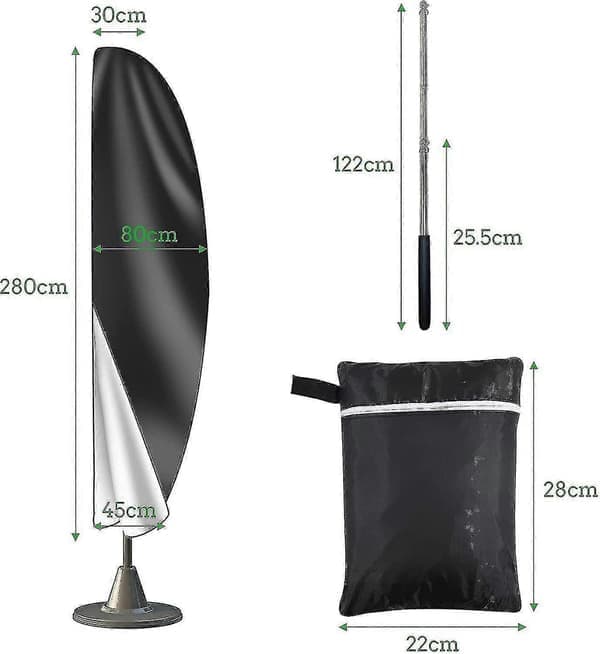 Parasolbeskyttelse 3m 4m med trækæde 1,4m lang med teleskopstang, 280x30/81/45cm.