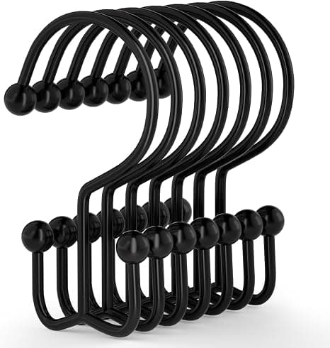 Duschdraperikrokar, 12 st Duschdraperiringar, Slitstarka Rostfria Svarta Duschdraperikrokar, Duschringar för Draperi, Dubbelglidande Dusch Black 24 Pack