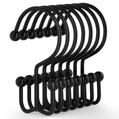 Duschdraperikrokar, 12 st Duschdraperiringar, Slitstarka Rostfria Svarta Duschdraperikrokar, Duschringar för Draperi, Dubbelglidande Dusch Black 24 Pack