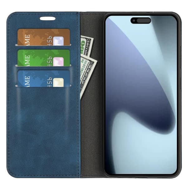 iPhone 17 Skal läderfodral med retro-skinn och magnetisk sugfunktion Mörkblå Mörkblå