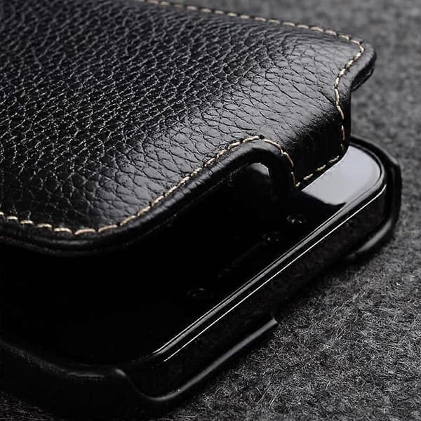 MELKCO iPhone 14 Pro Skal - Litchi Textur, Äkta Koläder+PC, Vertikalt Flipskydd, Slim, Stötsäkert Skyddsskal Multicolor Style E