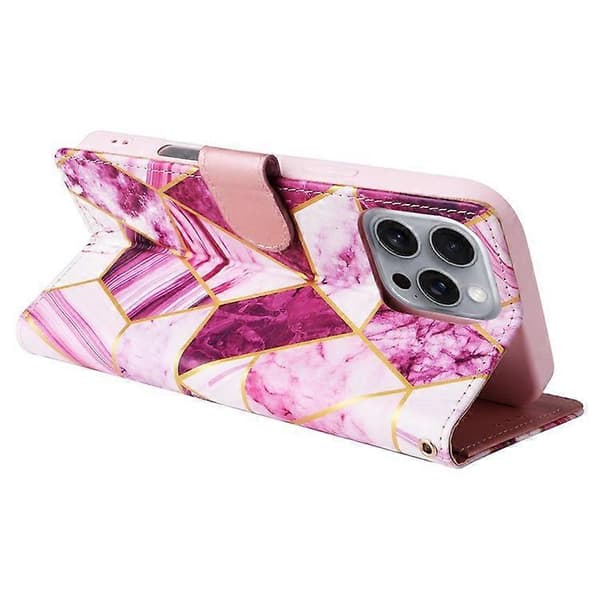 iPhone 16 Pro Max Skal Lackad Marmormönster, Kortfack Plånbok Läderfodral Purple