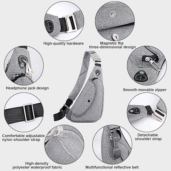 Herrar Axelväska Casual Sling Bag Dam Mini Crossbody Bröstväskor Herrar Flip Liten Ryggsäck Lätt Hållbar gray